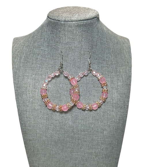 Pink Hoop Earringa - Picture 3 of 5
